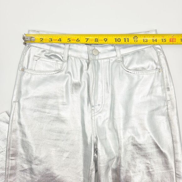 Zara High Rise Silver Jeans Womens Size 6 Straight Leg Futuristic Cybercore Y3K - Picture 7 of 10